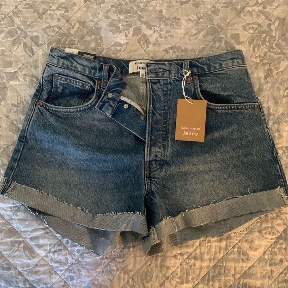 Reformation Charlie Cuffed High Rise Jean Shorts